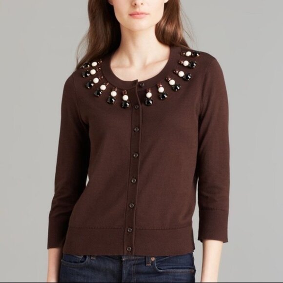 Kate Spade Embellished Neckline Cardigan Sweater Size Medium - Picture 1 of 8